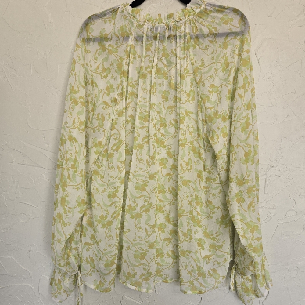 Anthro Aureta Floral Green Yellow White Flowy Top, L - Picture 7 of 12